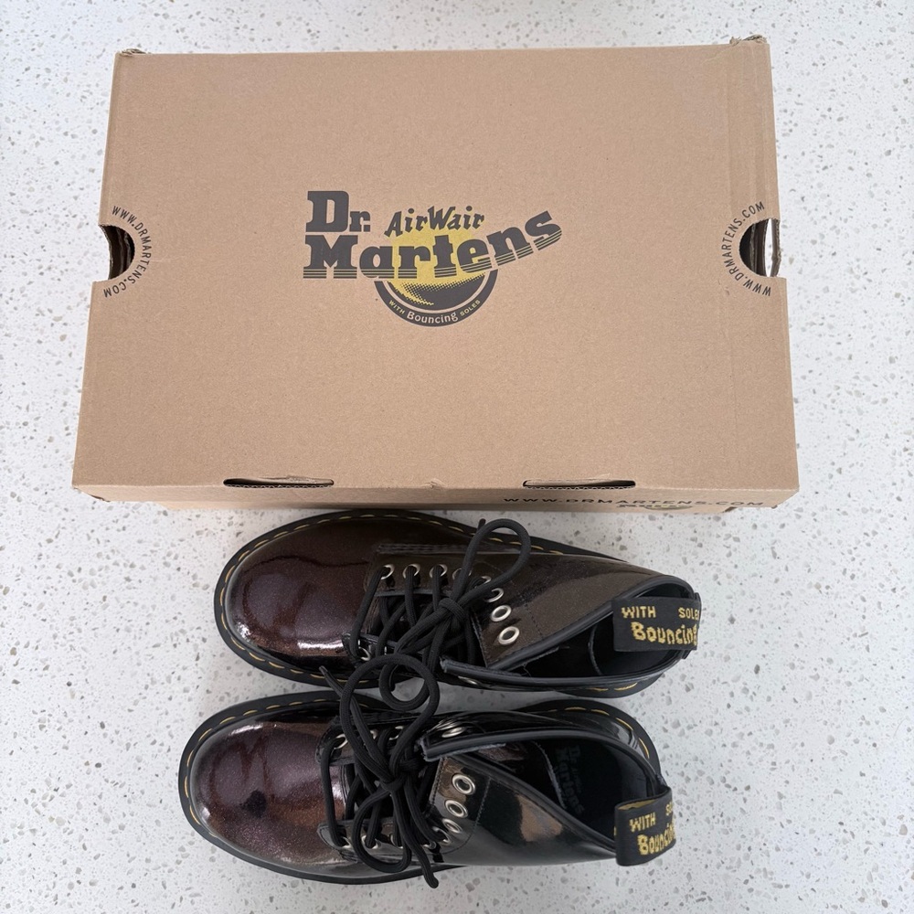 Dr. Martens Women's Shiny Burgundy 1460 Lace-Up Ankle Boots - Picture 12 of 12